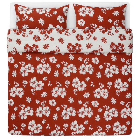 NWT IKEA Salepsrot - Queen ReversibleDuvet Set Rust & White Floral